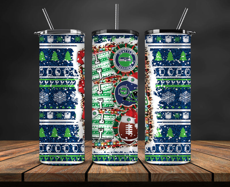 Seattle Seahawks Christmas Ho Ho Ho Tumbler Wrap, NFL Patterns Christmas Png 47