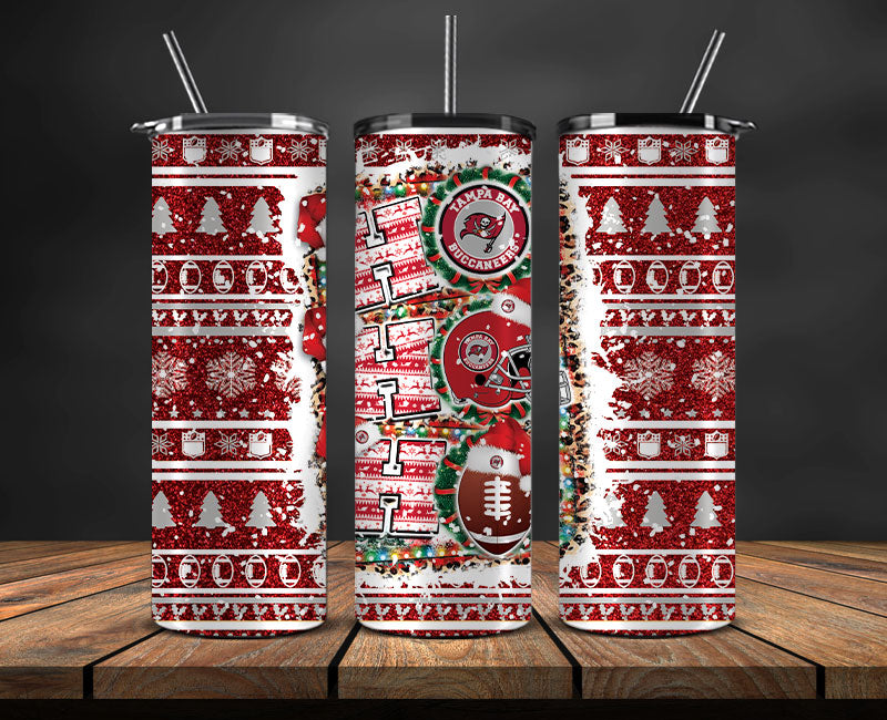 Tampa Bay Buccaneers Christmas Ho Ho Ho Tumbler Wrap, NFL Patterns Christmas Png 48