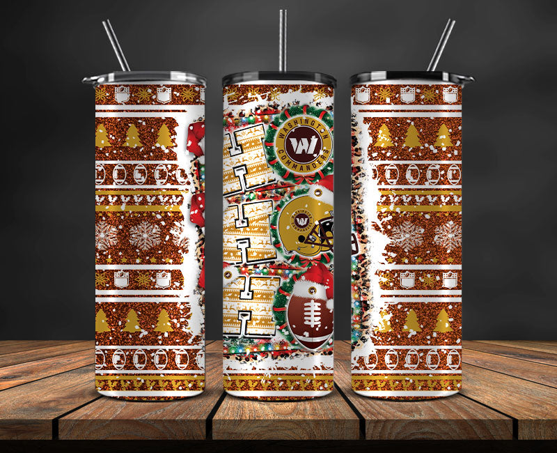 Washington Commanders Christmas Ho Ho Ho Tumbler Wrap, NFL Patterns Christmas Png 49