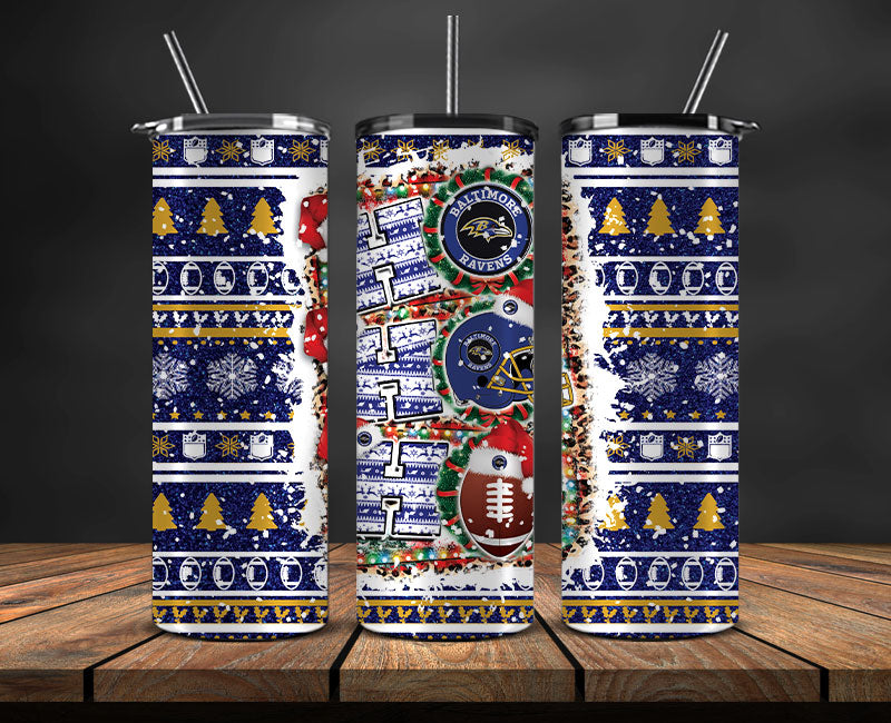 Baltimore Ravens Christmas Ho Ho Ho Tumbler Wrap, NFL Patterns Christmas Png 50