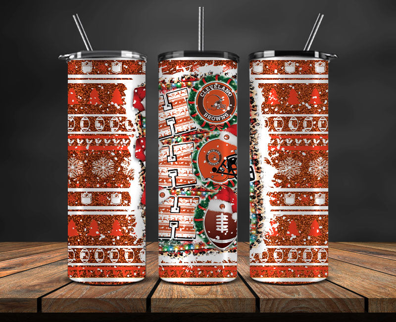 Cleveland Browns Christmas Ho Ho Ho Tumbler Wrap, NFL Patterns Christmas Png 52