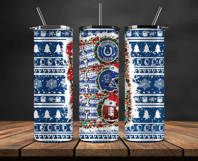 Indianapolis Colts Christmas Ho Ho Ho Tumbler Wrap, NFL Patterns Christmas Png 55