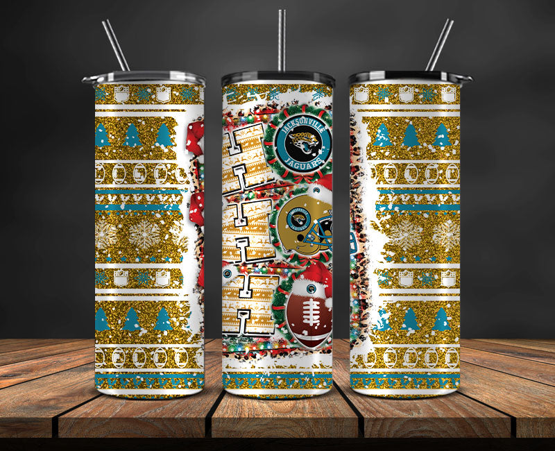 Jacksonville Jaguars Christmas Ho Ho Ho Tumbler Wrap, NFL Patterns Christmas Png 56