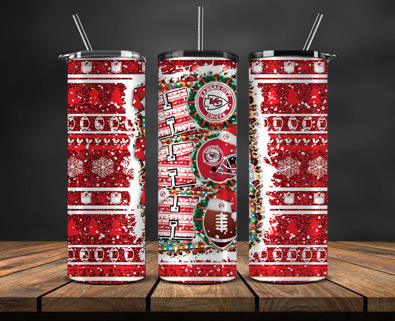 Kansas City Chiefs Christmas Ho Ho Ho Tumbler Wrap, NFL Patterns Christmas Png 57