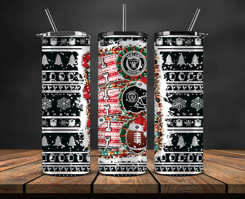 Las Vegas Raiders Christmas Ho Ho Ho Tumbler Wrap, NFL Patterns Christmas Png 58