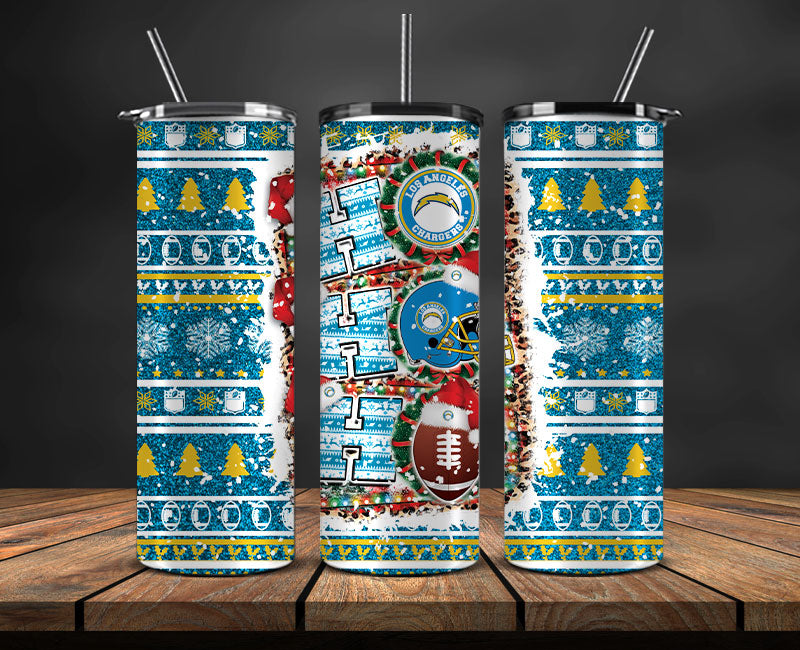 Los Angeles Chargers Christmas Ho Ho Ho Tumbler Wrap, NFL Patterns Christmas Png 59
