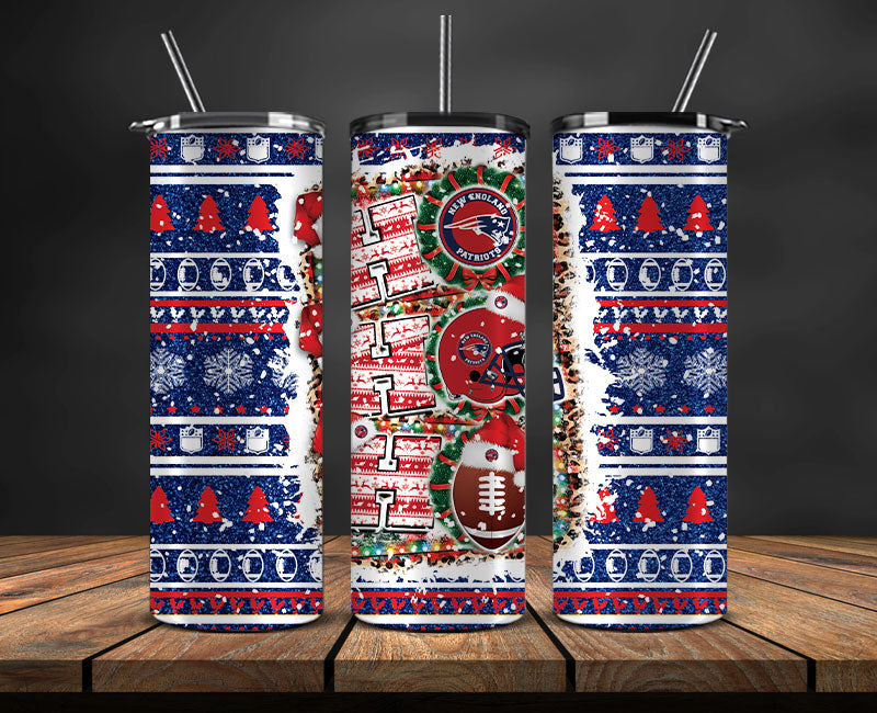 New England Patriots Christmas Ho Ho Ho Tumbler Wrap, NFL Patterns Christmas Png 60