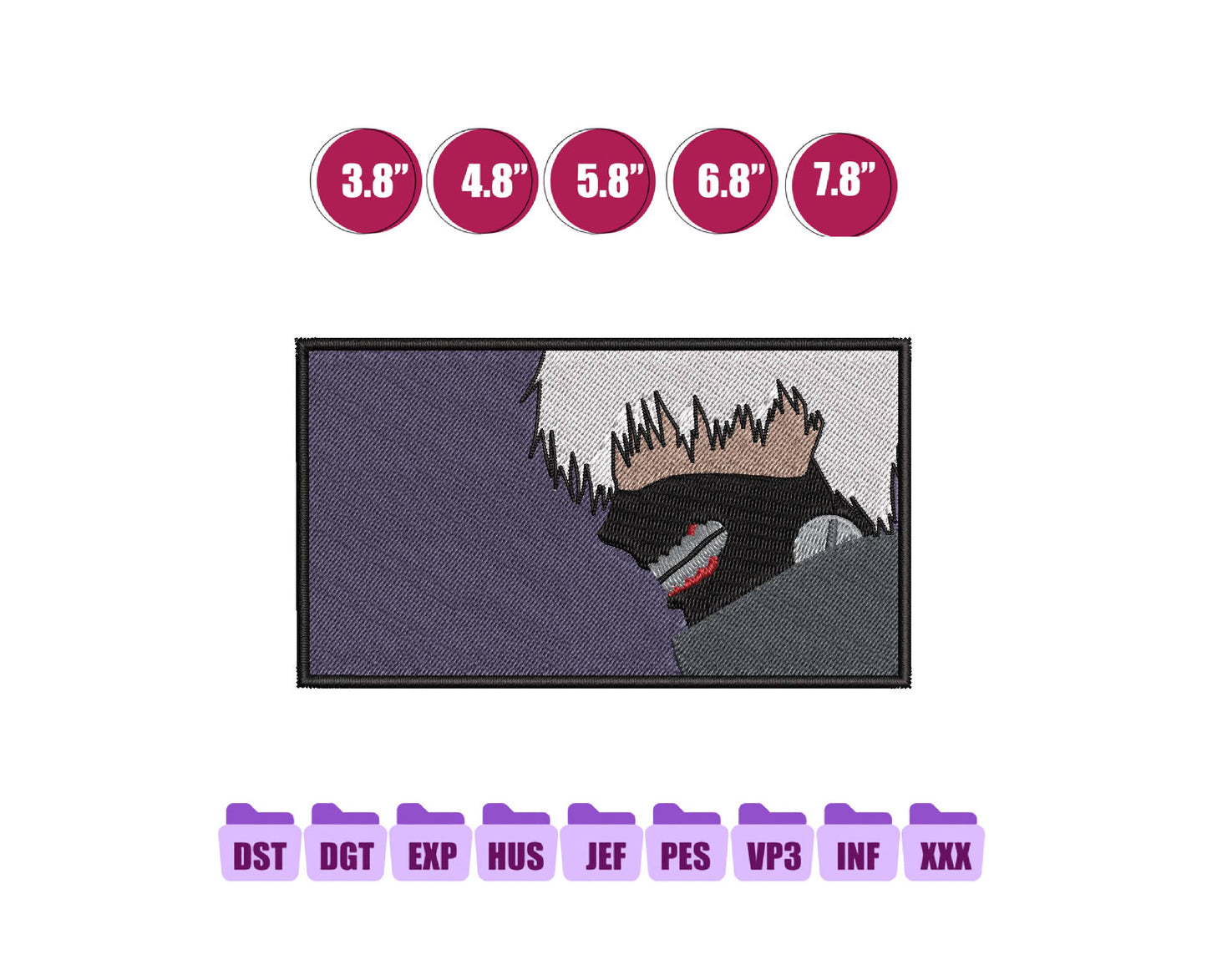 Kaneki Anime Embroidery Design, Digital Anime Embroidery File 62