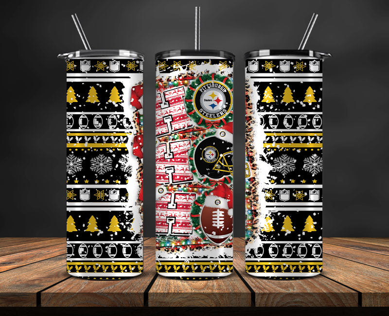 Pittsburgh Steelers Christmas Ho Ho Ho Tumbler Wrap, NFL Patterns Christmas Png 62
