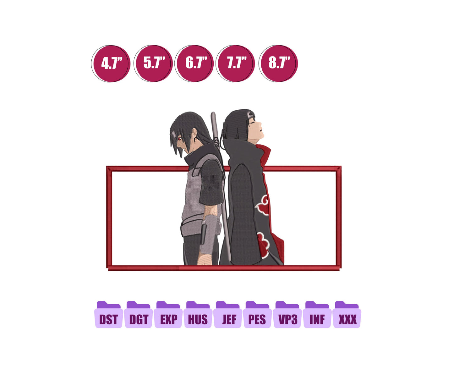 Itachi Anime Embroidery Design, Digital Anime Embroidery File 64