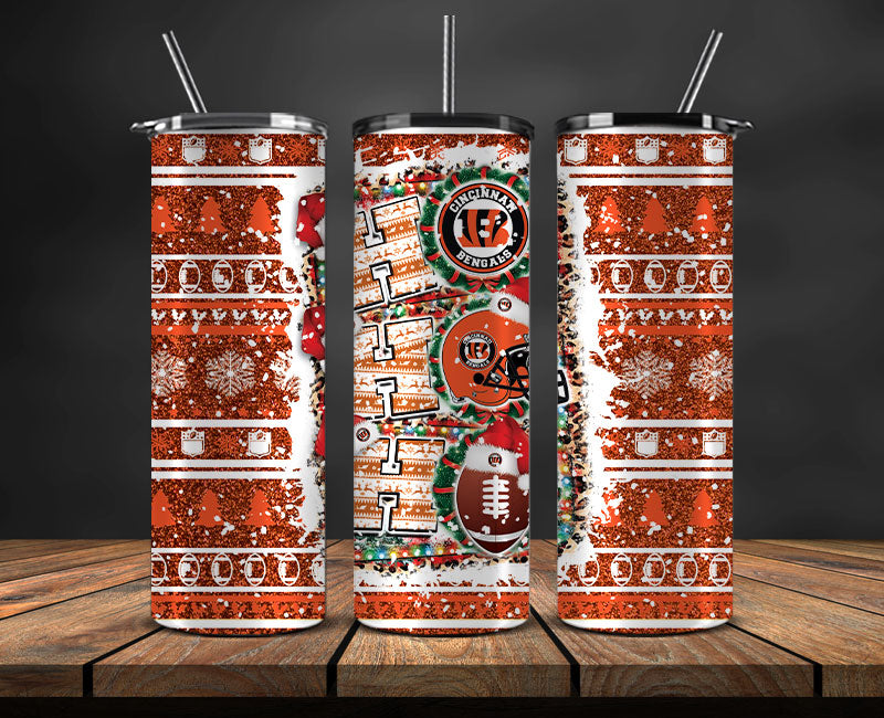 Cincinnati Bengals Christmas Ho Ho Ho Tumbler Wrap, NFL Patterns Christmas Png 64