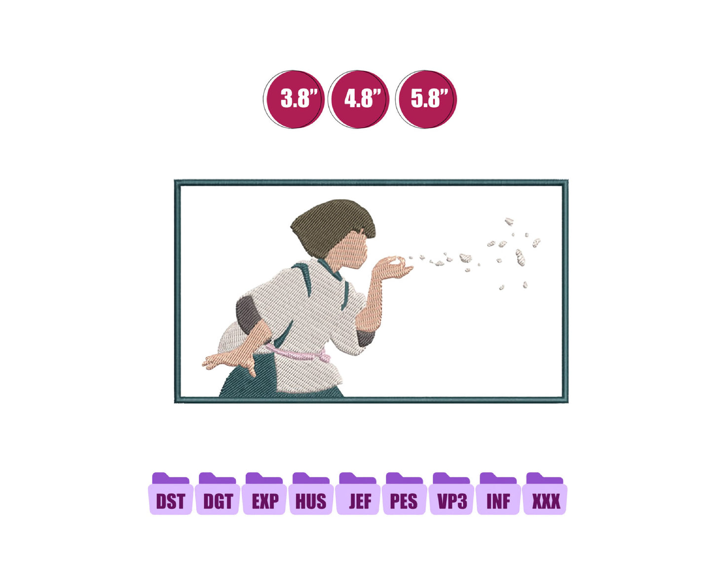 Haku Anime Embroidery Design, Digital Anime Embroidery File 65