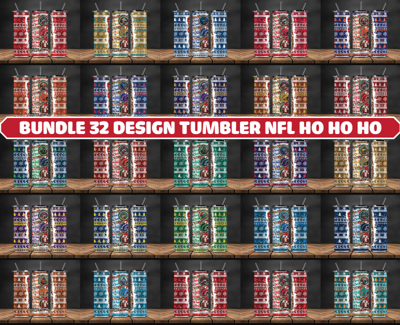 Bundle 32 Design Tumbler NFL Ho Ho Ho, Christmas Ho Ho Ho Tumbler Wrap, NFL Patterns Christmas Png , Bundle Sport Tumbler 65
