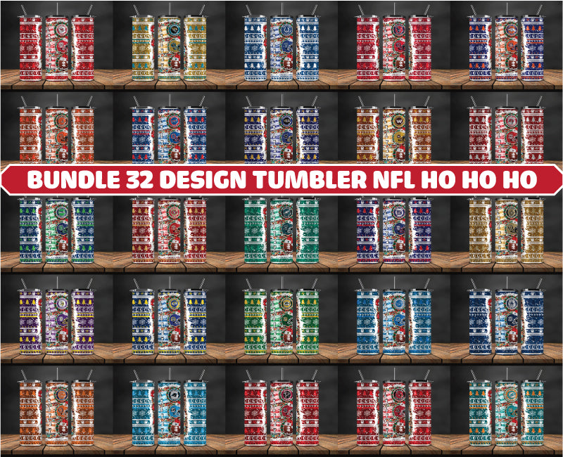 Bundle 32 Design Tumbler NFL Ho Ho Ho, Christmas Ho Ho Ho Tumbler Wrap, NFL Patterns Christmas Png , Bundle Sport Tumbler 66