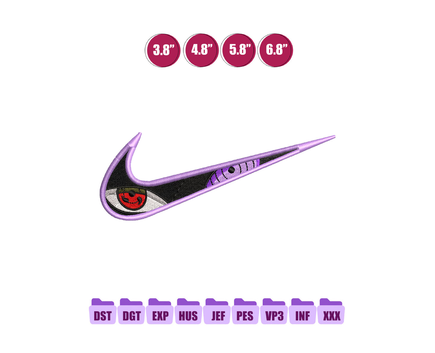 Sharingan Anime Embroidery Design, Ni ke Anime Embroidery Designs 68