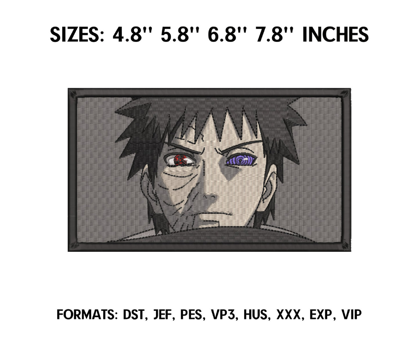 Uchiha Obito Anime Embroidery Design, Digital Anime Embroidery File 06