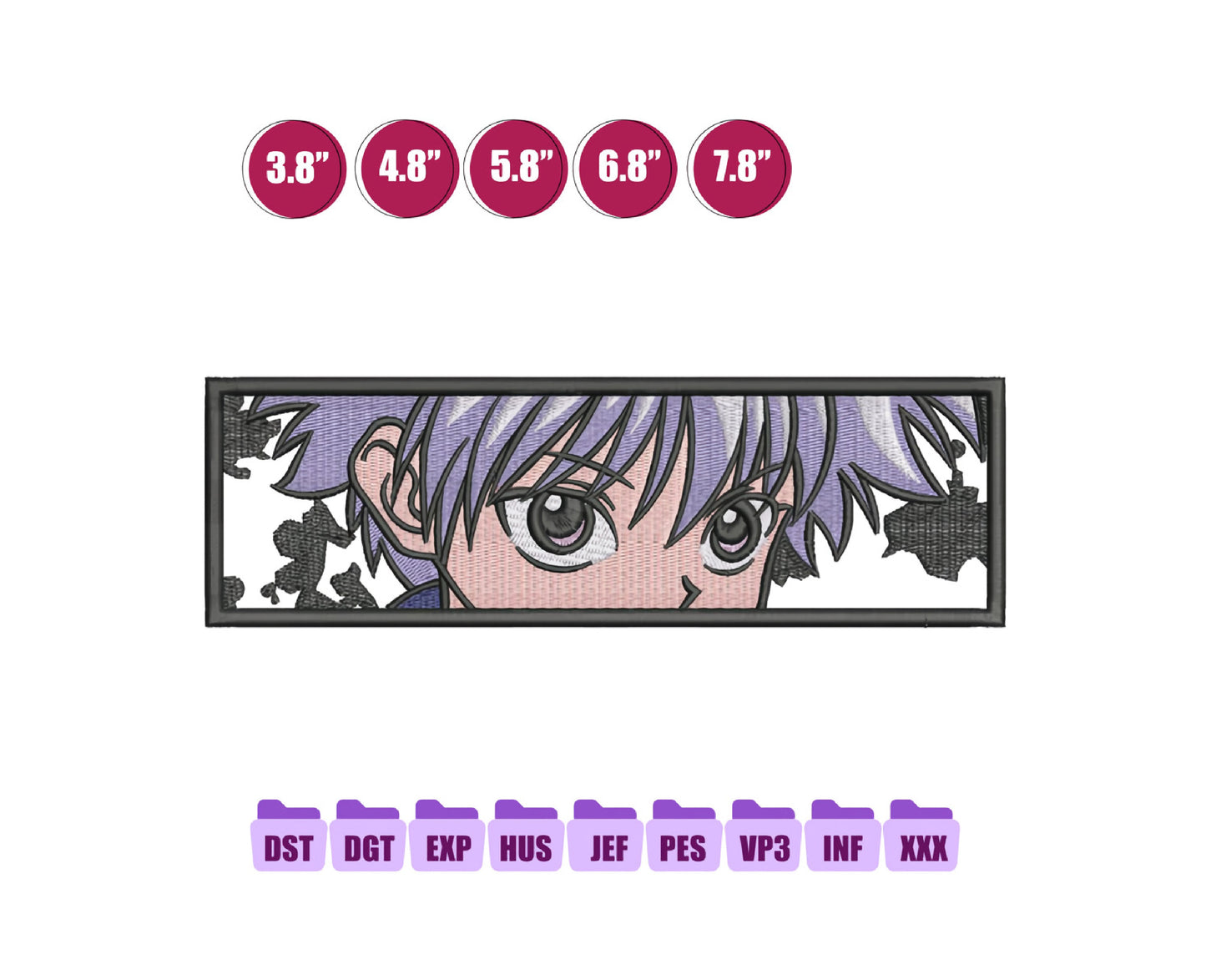 Killua Rectangular Anime Embroidery Design, Digital Anime Embroidery File 70