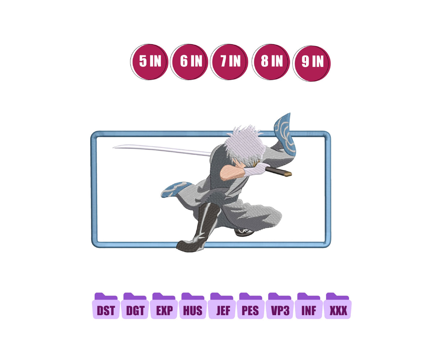 Gintama Anime Embroidery Design, Digital Anime Embroidery File 77