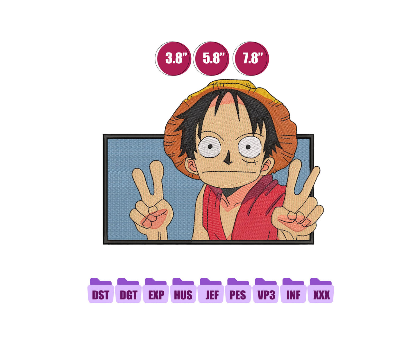Luffy Funny Anime Embroidery Design, Digital Anime Embroidery File 79