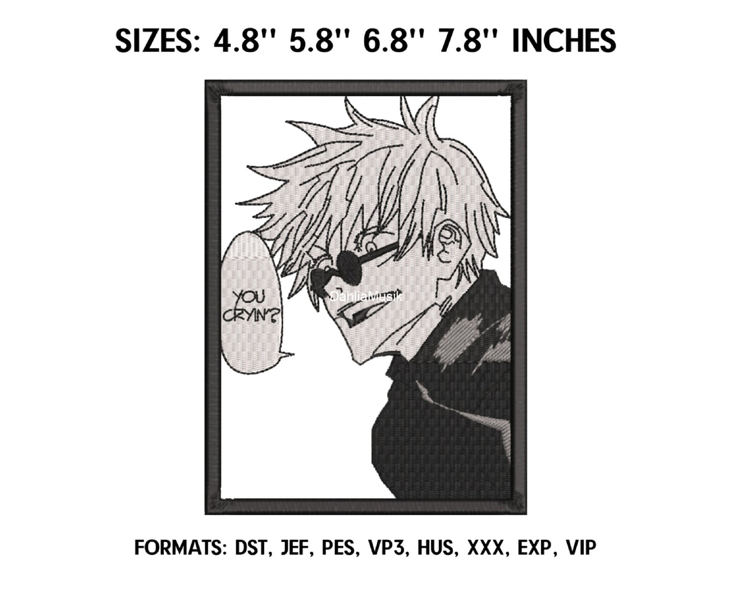 Gojo Anime Embroidery Design, Digital Anime Embroidery File 07