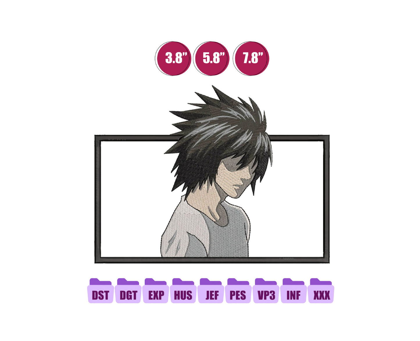 Ryuzaki Anime Embroidery Design, Digital Anime Embroidery File 81