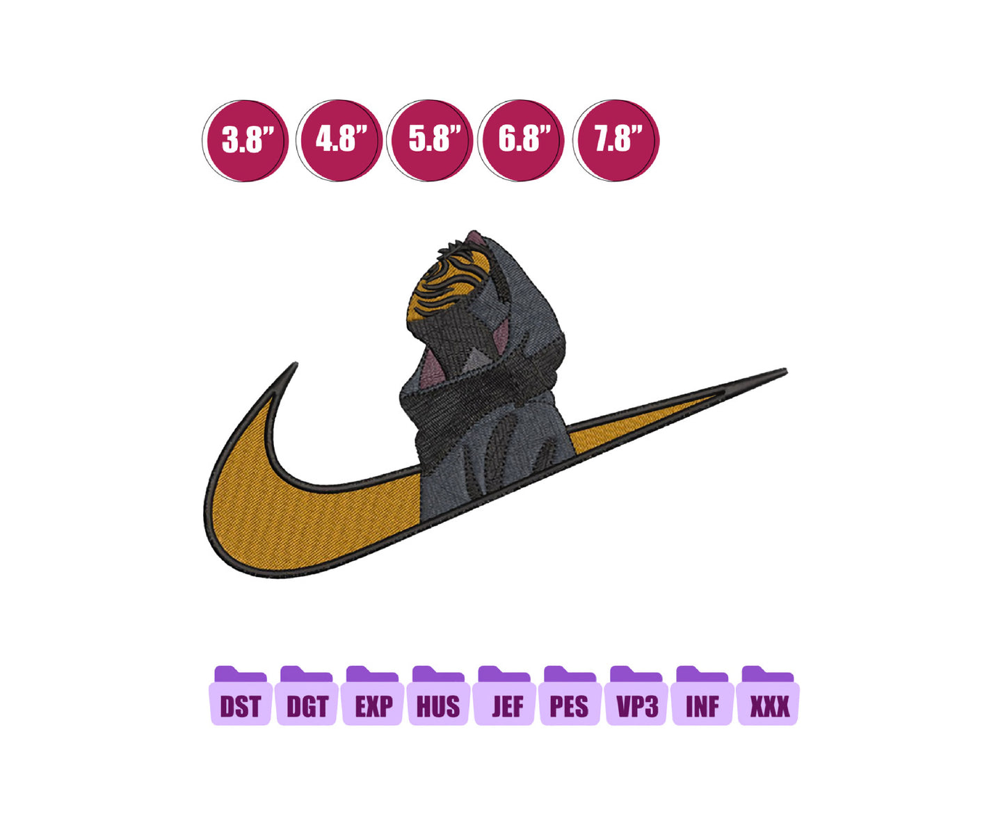 Ni ke Obito Tails Mask Anime Embroidery Design, Ni ke Anime Embroidery Designs 81