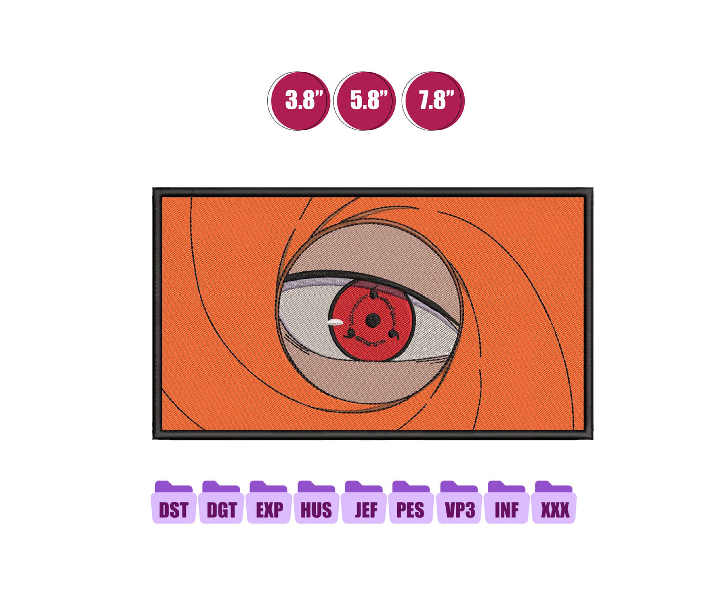 Obito Orange Mask Anime Embroidery Design, Digital Anime Embroidery File 83