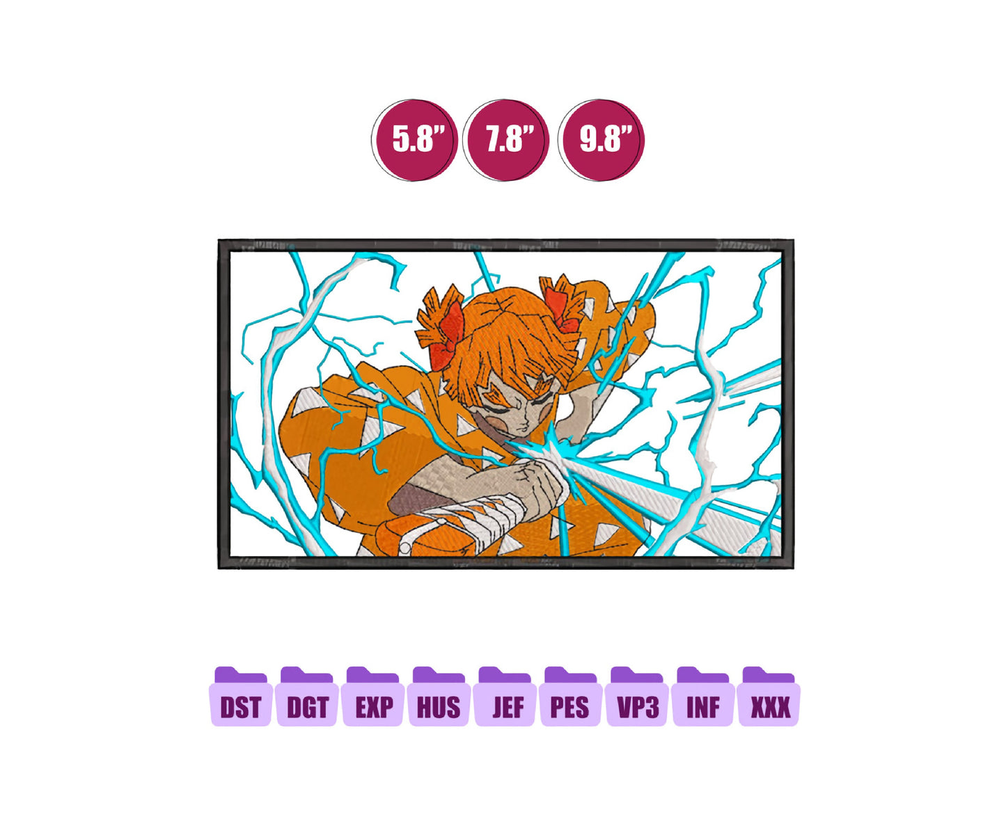 Zenitsu Anime Embroidery Design, Digital Anime Embroidery File 88