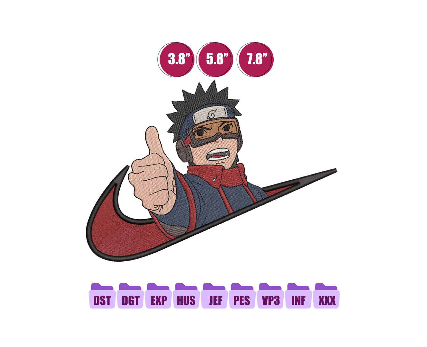 Ni ke Obito Thumb Up Anime Embroidery Design, Ni ke Anime Embroidery Designs 89
