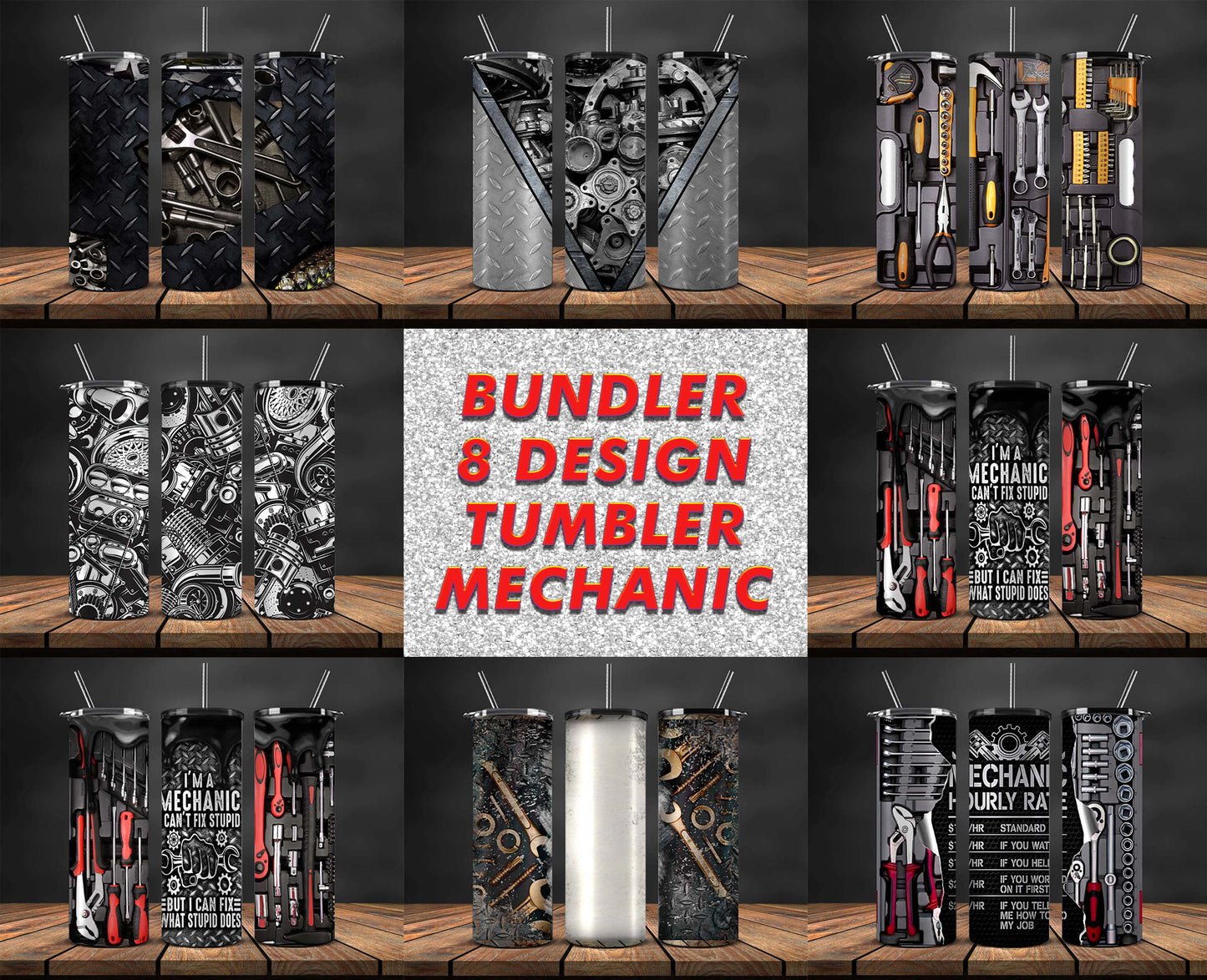 8 Design Mechanic 20oz Tumbler Wrap Png,Mechanic Tumbler Wrap 09