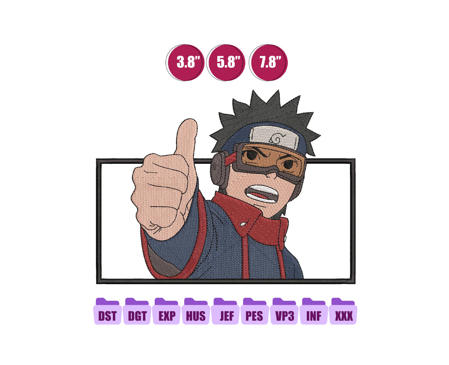 Obito Thumb Up Anime Embroidery Design, Digital Anime Embroidery File 91