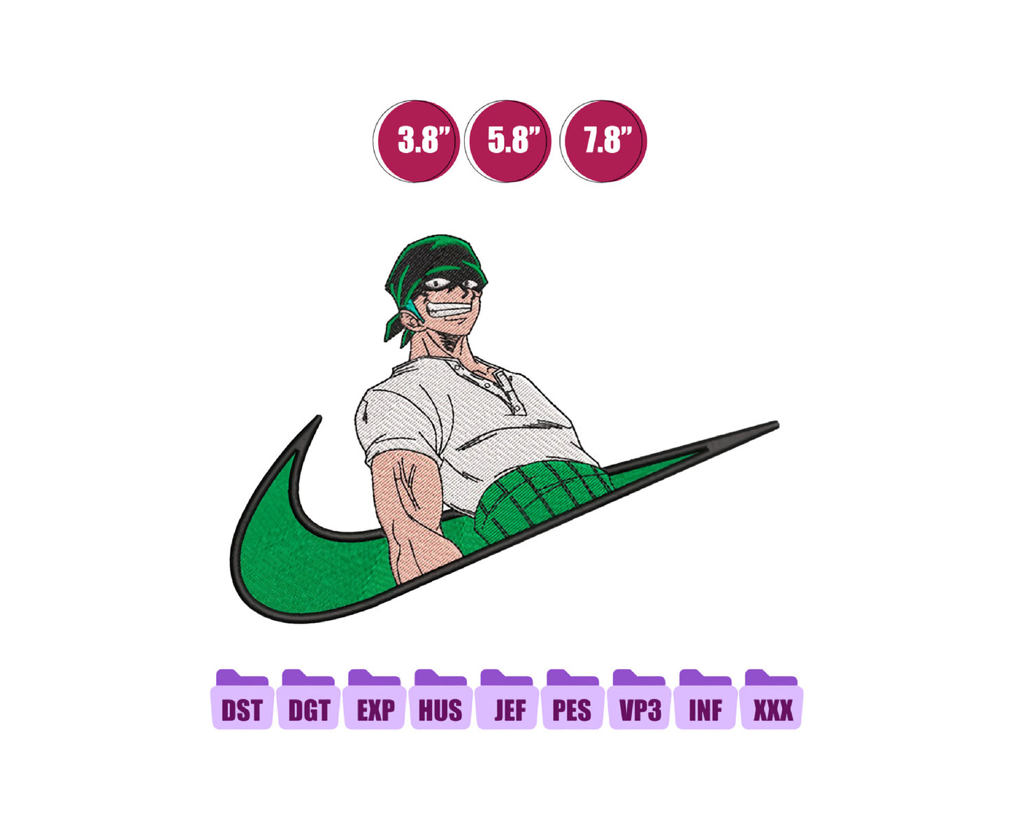 Ni ke Zoro Anime Embroidery Design, Ni ke Anime Embroidery Designs 91