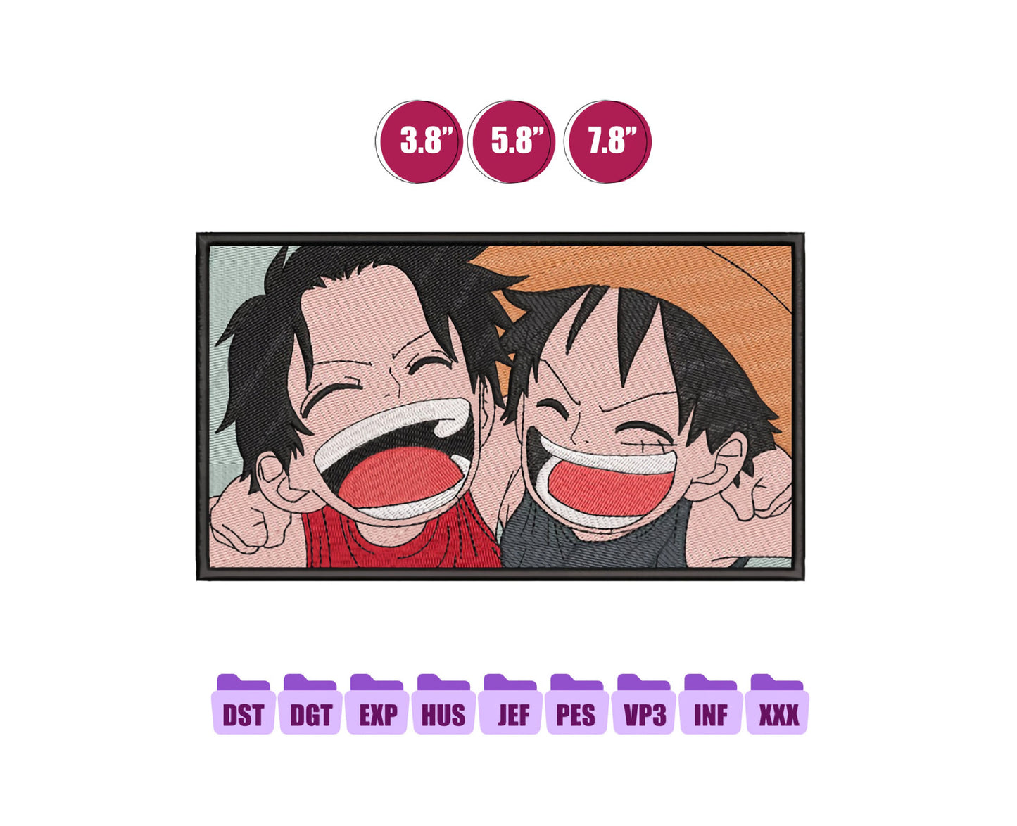 Luffy Ace Anime Embroidery Design, Digital Anime Embroidery File 94