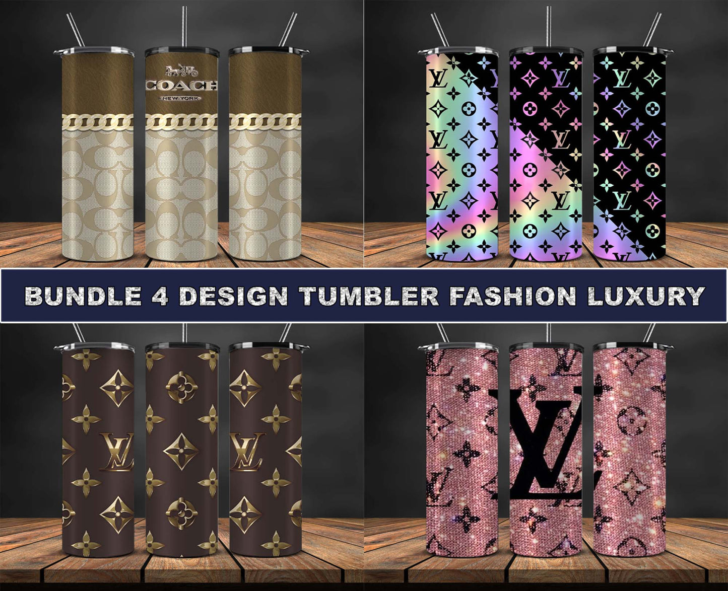 4 Design Brand Logo Fashion Tumbler Designs Bundle 2023 , Bundle Tumbler Wraps 20 oz,Brand Tumbler Wrap 111
