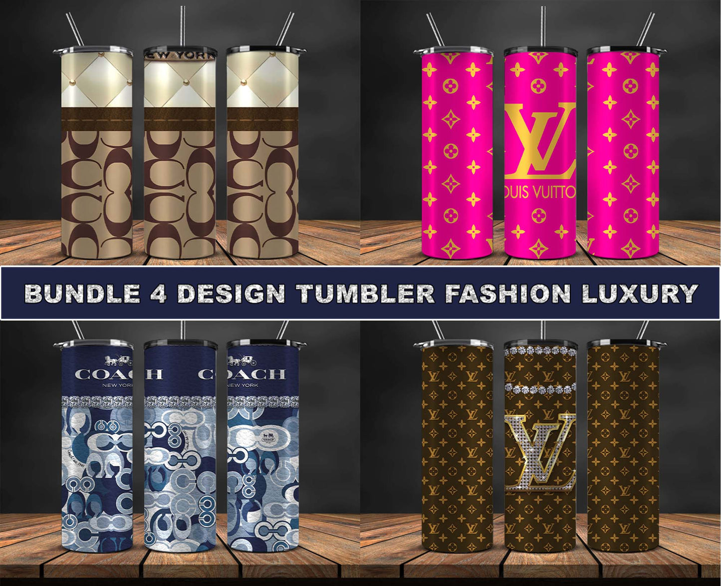 4 Dessign Logo Fashion Tumbler Wrap Bundle , Skinny Tumbler 20oz ,Logo Tumbler Wrap, Fashion Tumbler Wrap 121
