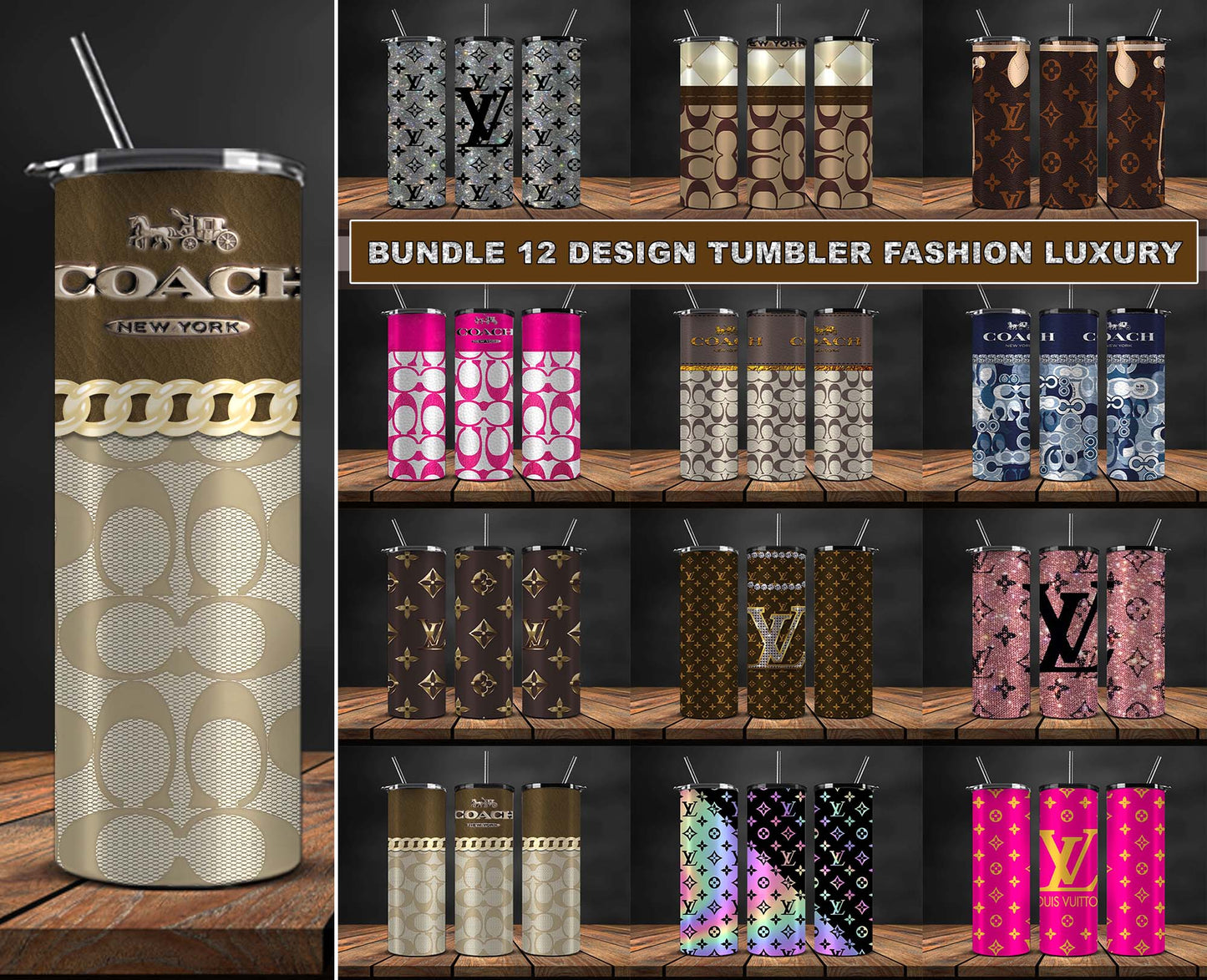12 Dessign Logo Fashion Tumbler Wrap Bundle , Skinny Tumbler 20oz ,Logo Tumbler Wrap, Fashion Tumbler Wrap 123