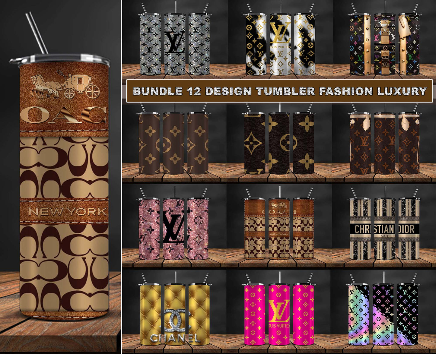 12 Dessign Logo Fashion Tumbler Wrap Bundle , Skinny Tumbler 20oz ,Logo Tumbler Wrap, Fashion Tumbler Wrap 125