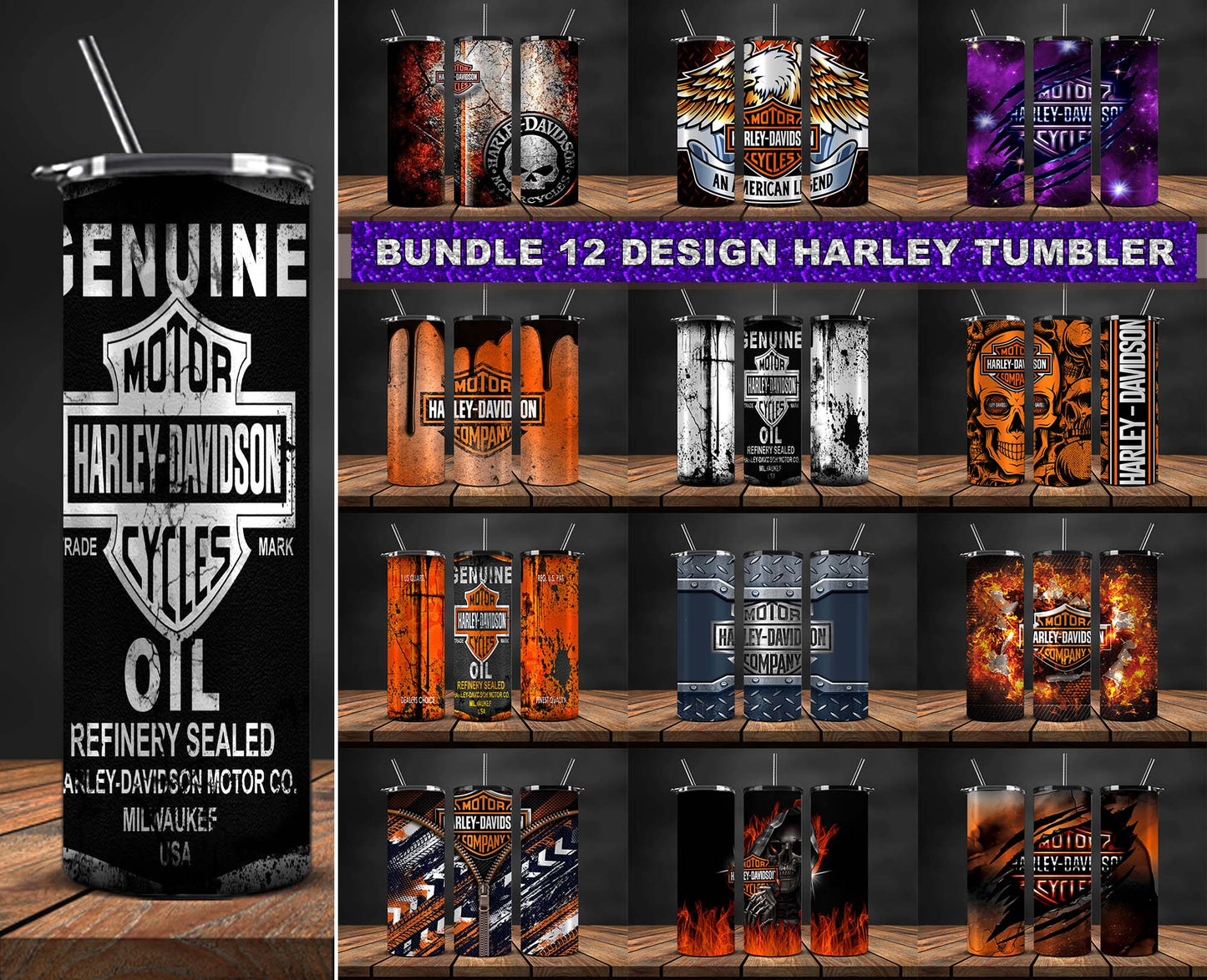 Bundle 12 Design Harley Skinny Tumbler Png, Motor Harley Digital Tumbler Wrap, Moto Tumbler Wrap 38