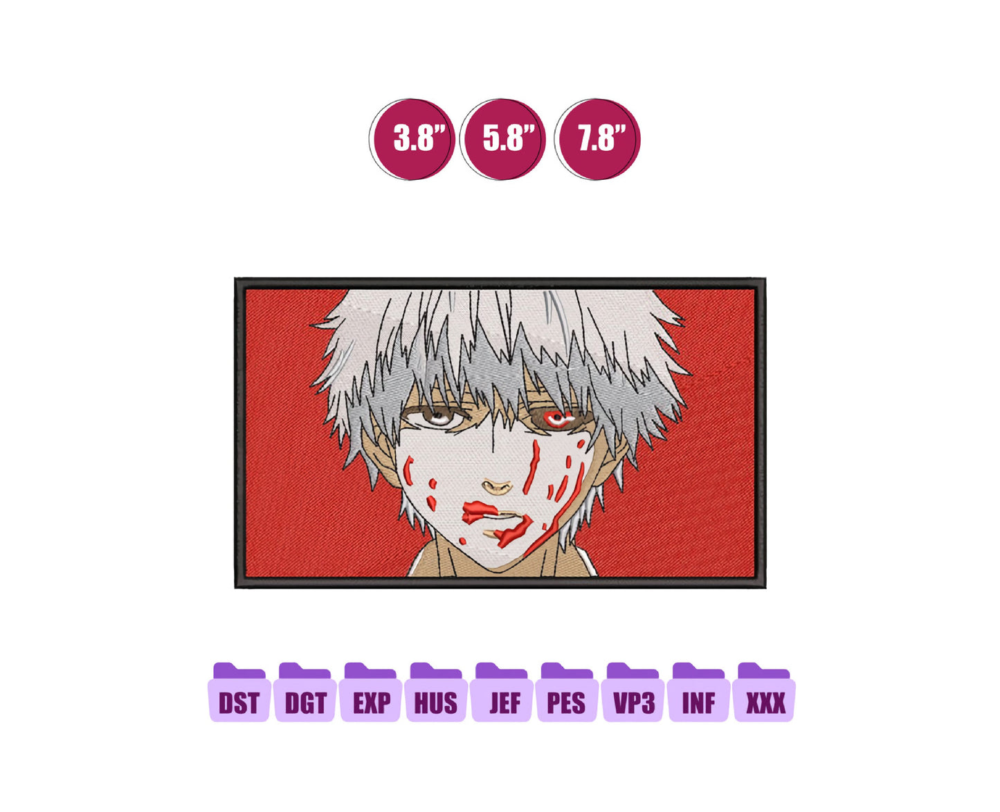 Kaneki Ken Anime Embroidery Design, Digital Anime Embroidery File 113