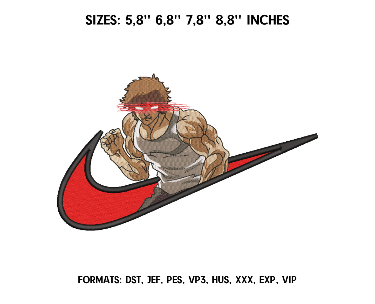 Ni ke Swoosh Baki Anime Embroidery Design, Ni ke Anime Embroidery Designs 11
