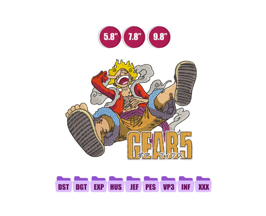 Luffy Gear Anime Embroidery Design, Digital Anime Embroidery File 122