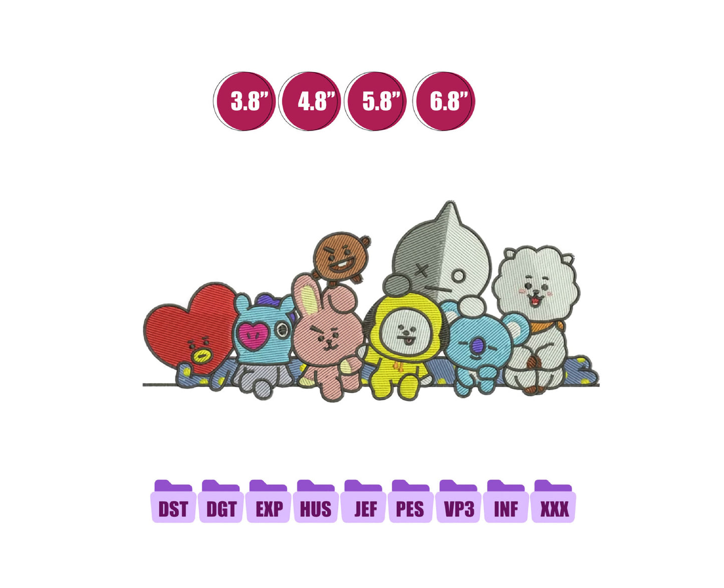 BT21 figure Anime Embroidery Design, Digital Anime Embroidery File 146