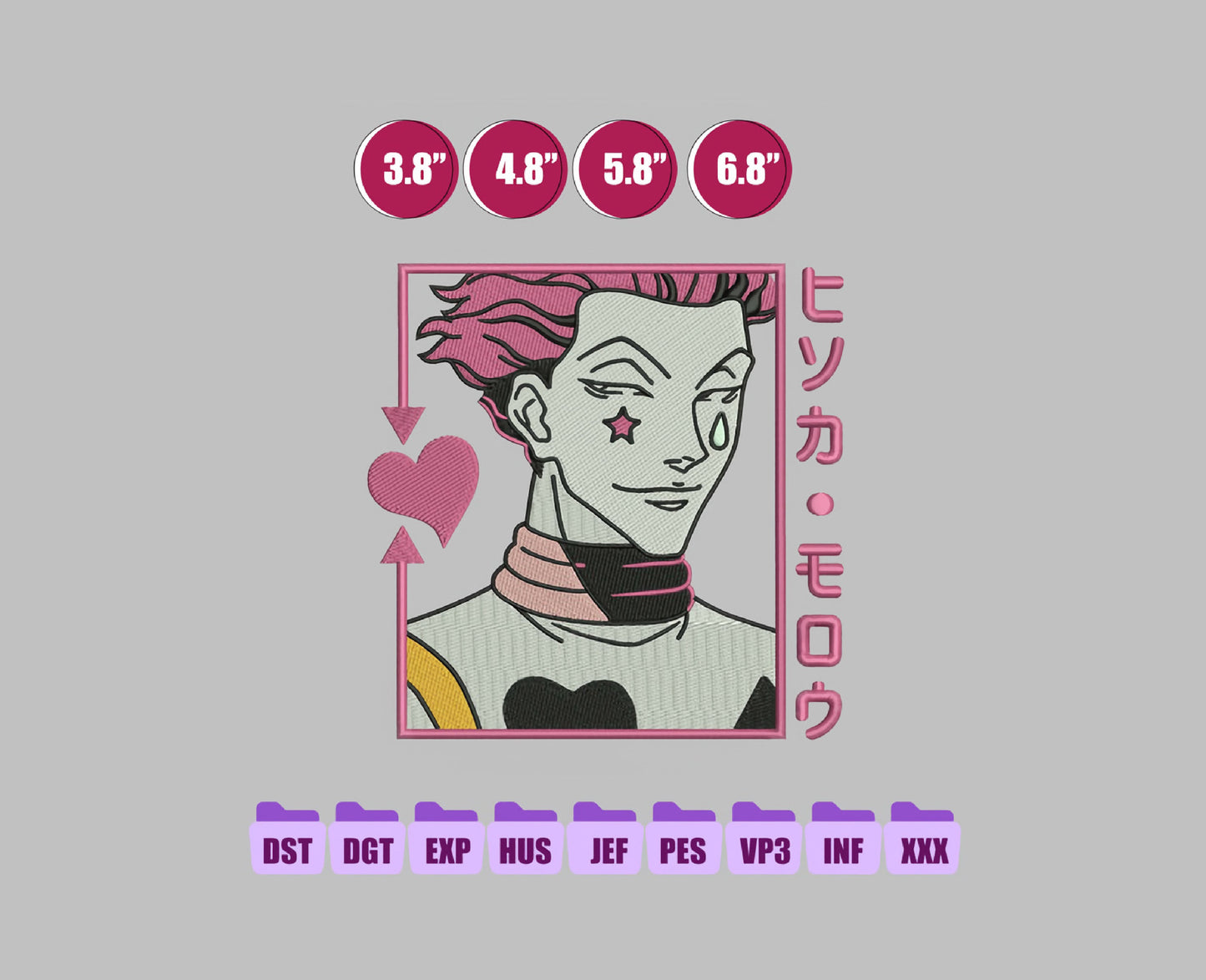 Hisoka Anime Embroidery Design, Digital Anime Embroidery File 176