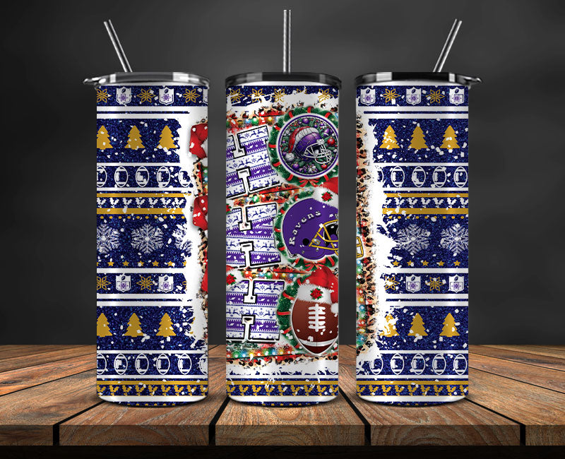 Baltimore Ravens Christmas Ho Ho Ho Tumbler Wrap,  NFL Patterns Christmas Png 18