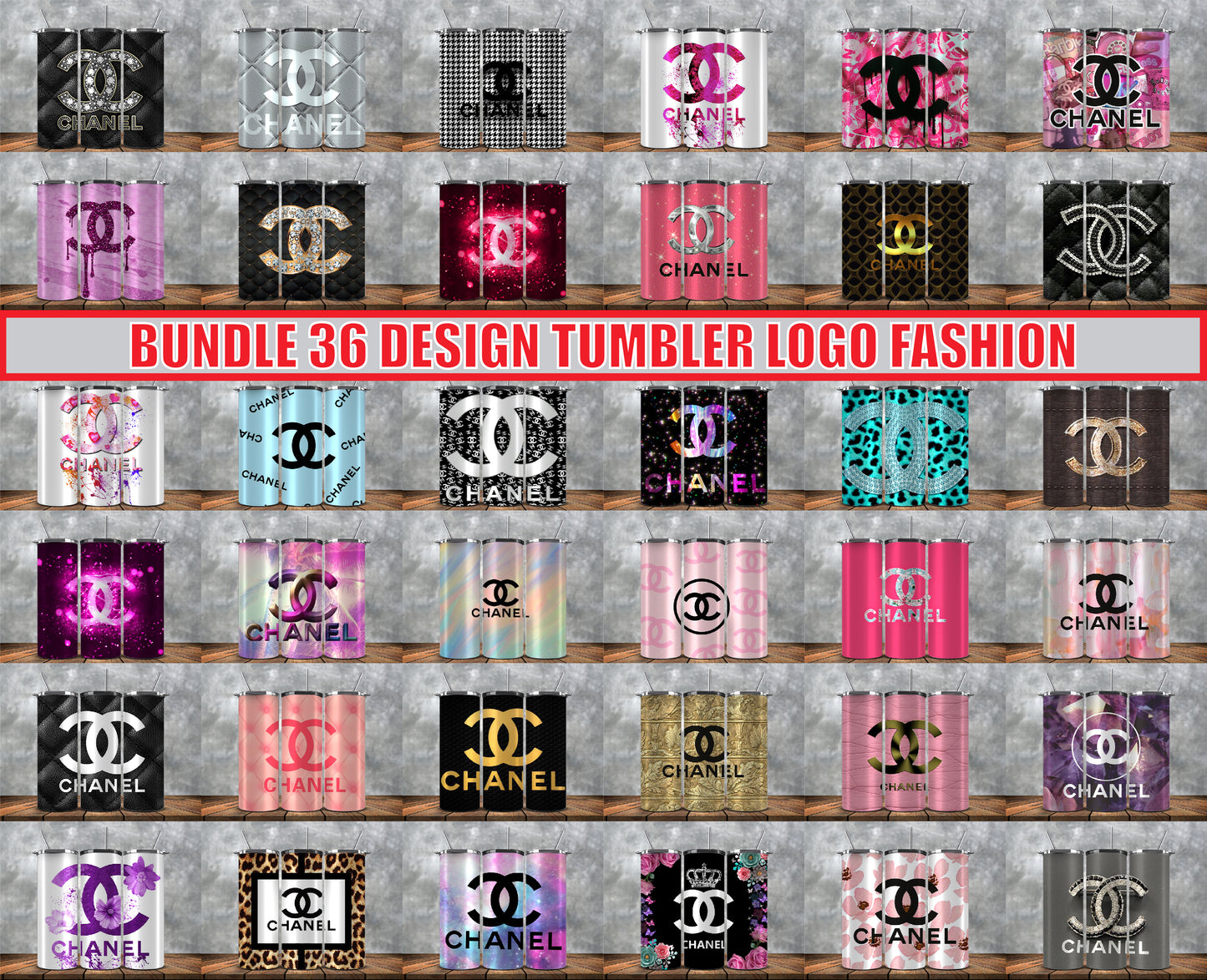 Bundle 36 Design Chanel Tumbler Wrap, Chanel Logo, Fashion Patterns, Logo Fashion Tumbler, Logo LV 3d Inflatable 104