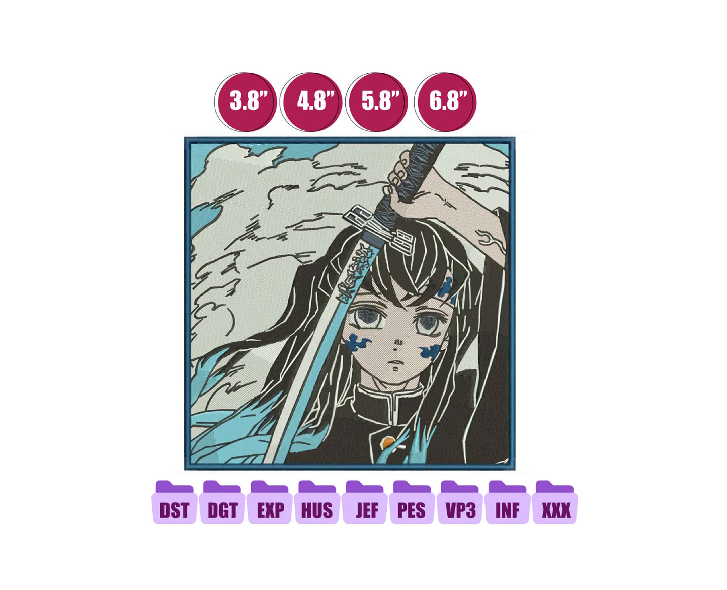 Kimetsu Mask Anime Embroidery Design, Digital Anime Embroidery File 201