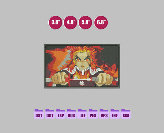 Rengoku Frame Anime Embroidery Design, Digital Anime Embroidery File 206