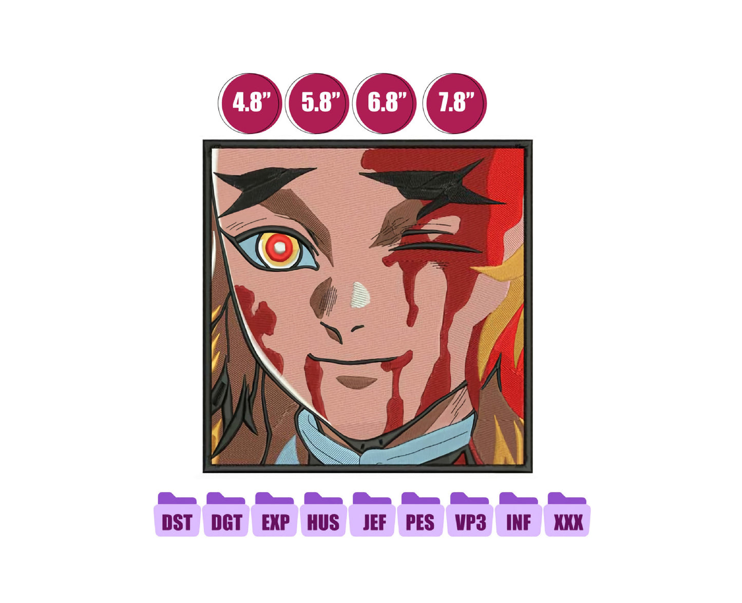 Ringoku Face Anime Embroidery Design, Digital Anime Embroidery File 224