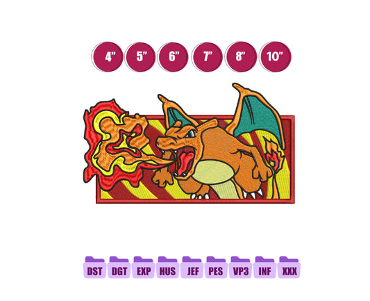 Charizard Anime Embroidery Design, Digital Anime Embroidery File 232