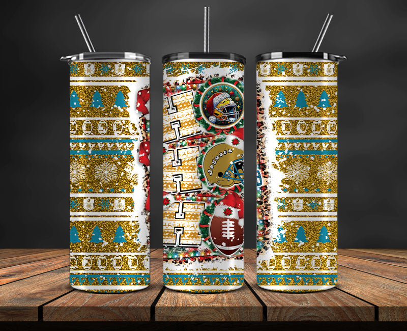 Jacksonville Jaguars Christmas Ho Ho Ho Tumbler Wrap,  NFL Patterns Christmas Png 24